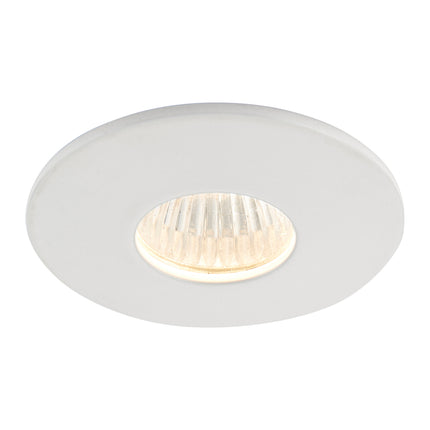 Round ceiling light fixture with white glass cover on a white background