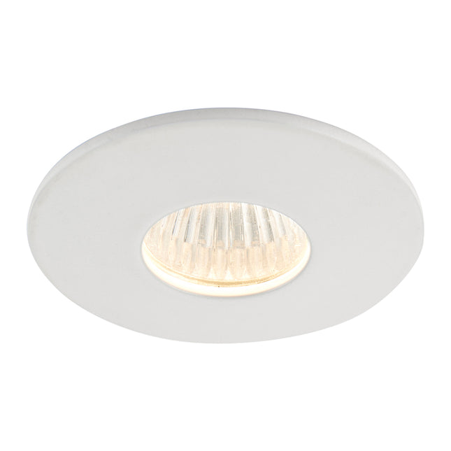 Round ceiling light fixture with white glass cover on a white background