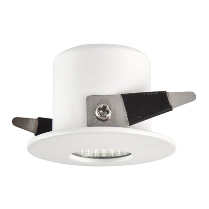 White recessed ceiling light with a black and silver trim on a white background