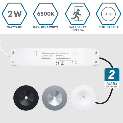 Mini 2 W Emergency LED Downlight – Non‑Maintained, 150 lm, Daylight White