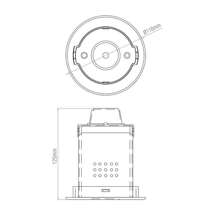 Technical drawing of a cylindrical object with dimensions labeled