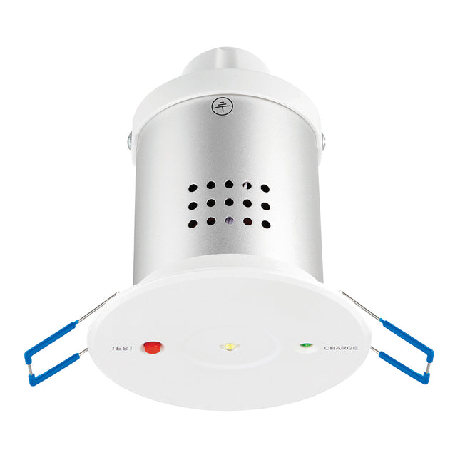 Ceiling-mounted emergency downlight on a white background
