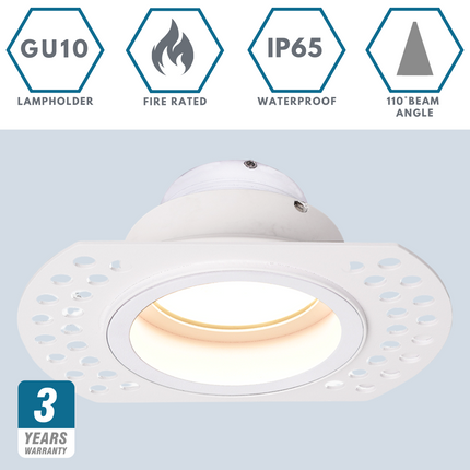 LIMA Plaster-In Trimless Round Fire-Rated Downlight – GU10, White
