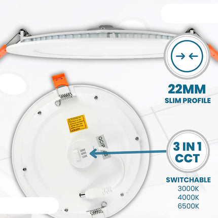 LED light fixture with features highlighted on a white background