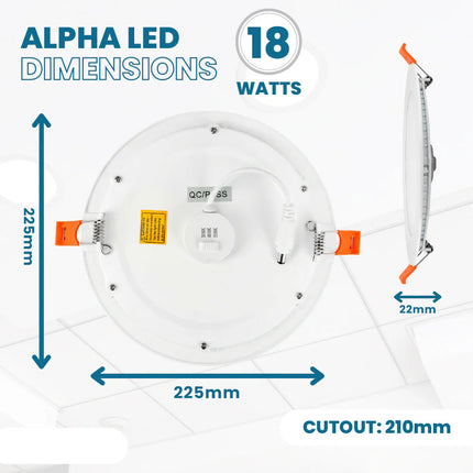 18W LED Slim Round Panel Downlight – CCT Tri-Colour, IP44 Ceiling Spot Light, White