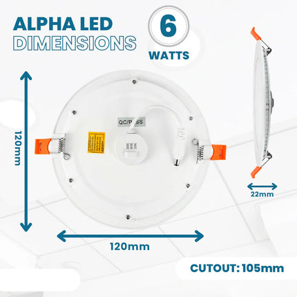 6W LED Slim Round Panel Downlight – CCT Tri-Colour, IP44 Ceiling Spot Light, White