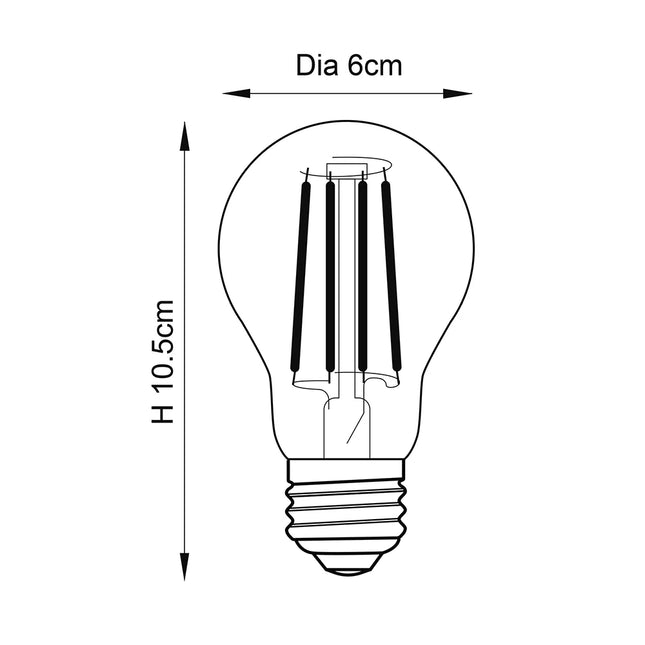E27 GLS LED Bulb – 6W, 500lm, 3000K Warm White, Dimmable