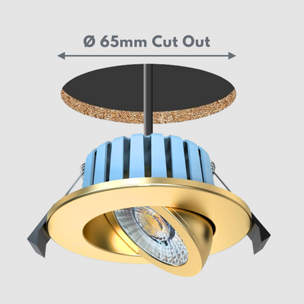 3CCT Fire‑Rated Tilt Adjustable Downlight – 7 W, 700 lm, IP65 Polished Brass