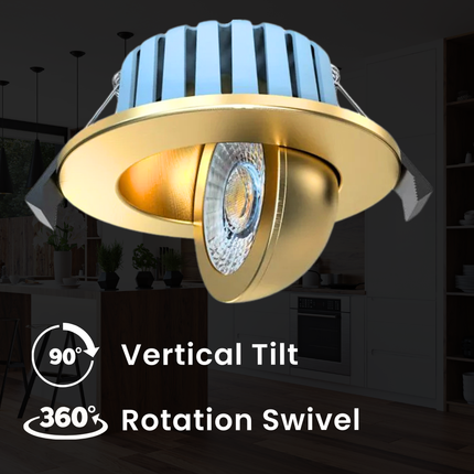 3CCT Fire‑Rated Tilt Adjustable Downlight – 7 W, 700 lm, IP65 Polished Brass