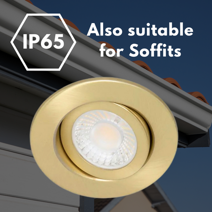 3CCT Fire‑Rated Tilt Adjustable Downlight – 7 W, 700 lm, IP65 Polished Brass