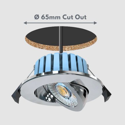 3CCT Fire‑Rated Tilt Adjustable Downlight – 7 W, 700 lm, IP65 Polished Chrome