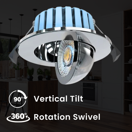 3CCT Fire‑Rated Tilt Adjustable Downlight – 7 W, 700 lm, IP65 Polished Chrome