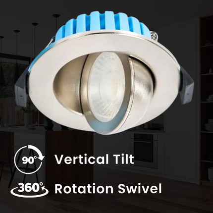 3CCT Fire‑Rated Tilt Adjustable Downlight – 7 W, 700 lm, IP65 Brushed Chrome
