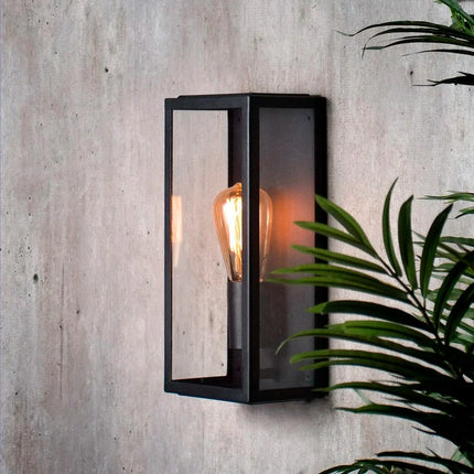 Outdoor Wall Lantern – Box Glass Porch Light, E27, IP44, Black