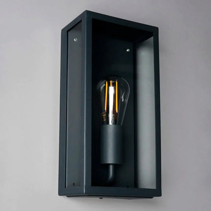 Outdoor Wall Lantern – Box Glass Porch Light, E27, IP44, Black
