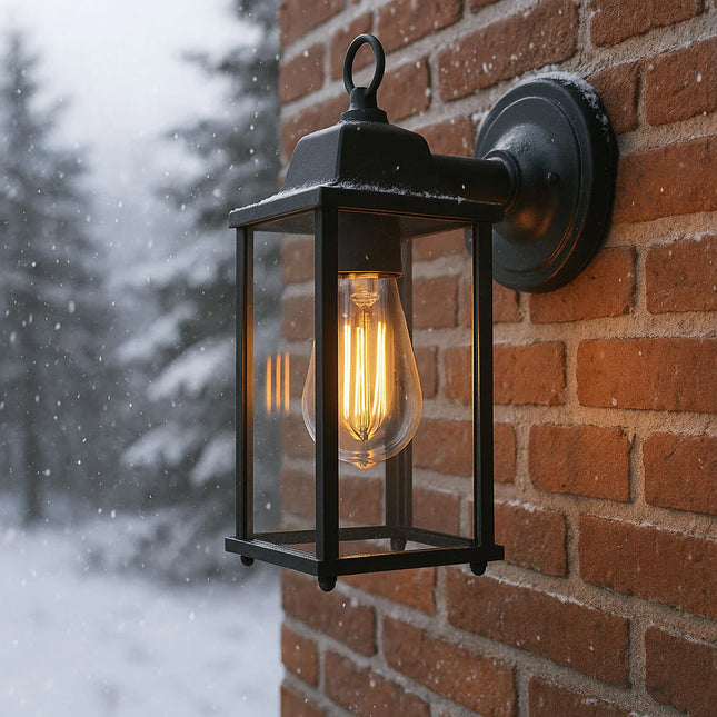 Outdoor Wall Lantern – Down Box Glass Lantern Light, E27, IP23, Black