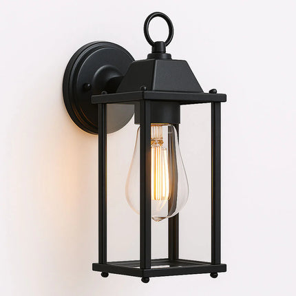 Outdoor Wall Lantern – Down Box Glass Lantern Light, E27, IP23, Black