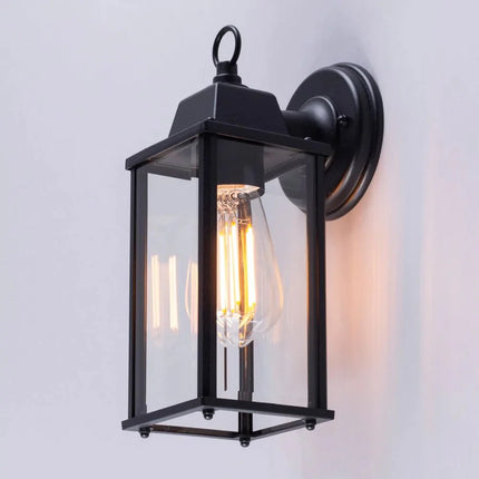 Outdoor Wall Lantern – Down Box Glass Lantern Light, E27, IP23, Black