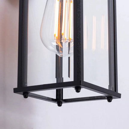 Outdoor Wall Lantern – Down Box Glass Lantern Light, E27, IP23, Black