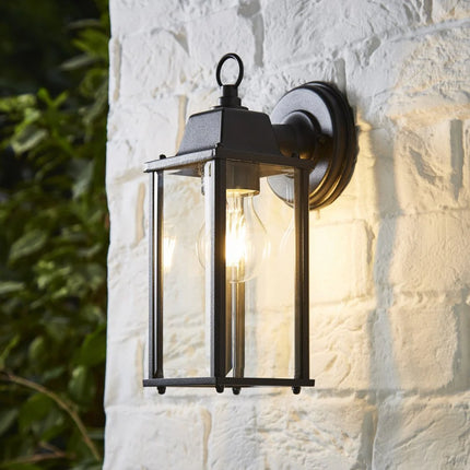Outdoor Wall Lantern – Down Box Glass Lantern Light, E27, IP23, Black