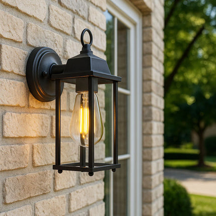Outdoor Wall Lantern – Down Box Glass Lantern Light, E27, IP23, Black