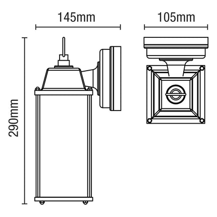 Outdoor Wall Lantern – Down Box Glass Lantern Light, E27, IP23, Black