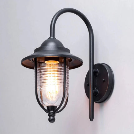 Outdoor Fisherman Lantern Wall Light – E27, IP44, Black Porch Light, Black