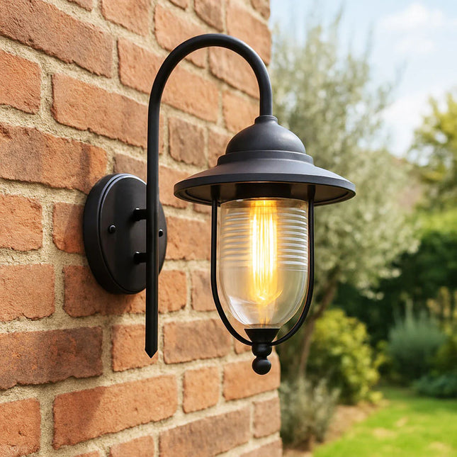 Outdoor Fisherman Lantern Wall Light – E27, IP44, Black Porch Light, Black