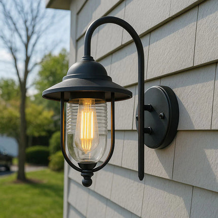Outdoor Fisherman Lantern Wall Light – E27, IP44, Black Porch Light, Black