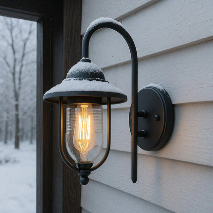Outdoor Fisherman Lantern Wall Light – E27, IP44, Black Porch Light, Black