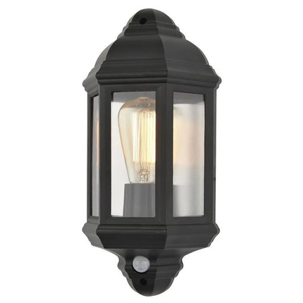 Outdoor Half Lantern Wall Light with PIR Sensor – E27, Black, IP44