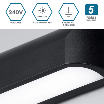 Outdoor Curved Down Wall Light – 5W LED, 4000K Neutral White, IP55, Black