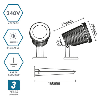 Adjustable Outdoor Garden Spot Light – GU10, Wall or Spike Mount, IP65, Black