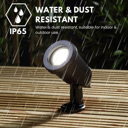 Adjustable Outdoor Garden Spot Light – GU10, Wall or Spike Mount, IP65, Black