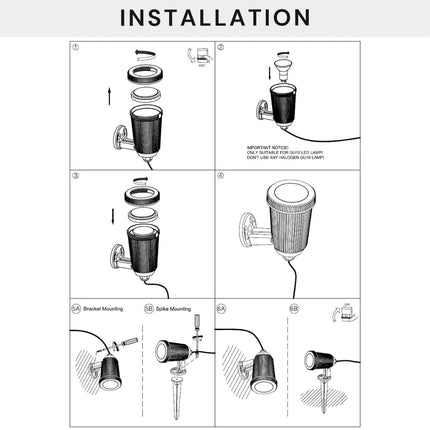 Adjustable Outdoor Garden Spot Light – GU10, Wall or Spike Mount, IP65, Black