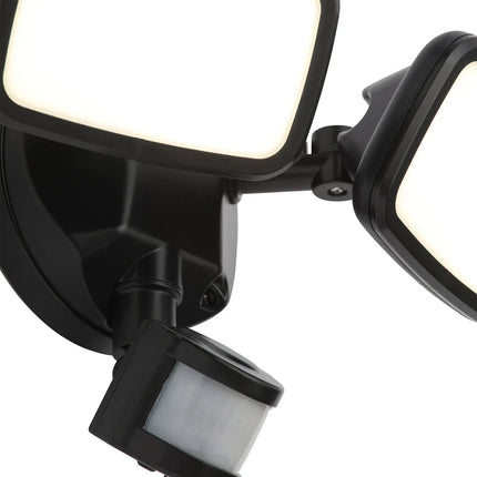 Lynn LED Outdoor Twin Wall Spot Flood Light with PIR Sensor – 10W, 1250lm, IP65, Black