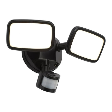 Lynn LED Outdoor Twin Wall Spot Flood Light with PIR Sensor – 10W, 1250lm, IP65, Black