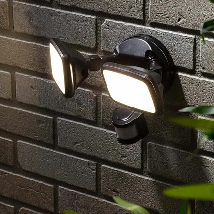Lynn LED Outdoor Twin Wall Spot Flood Light with PIR Sensor – 10W, 1250lm, IP65, Black