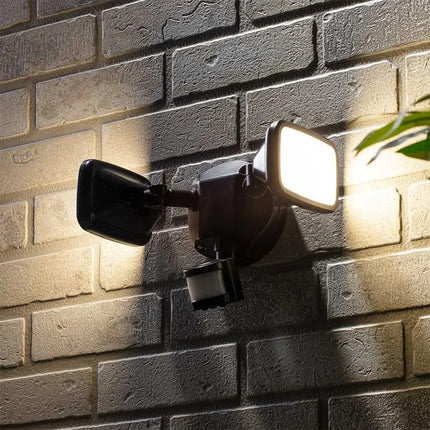 Lynn LED Outdoor Twin Wall Spot Flood Light with PIR Sensor – 10W, 1250lm, IP65, Black