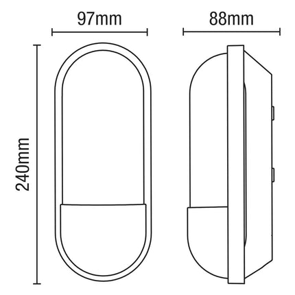 Pilule Oval Bulkhead Outdoor Wall Light – E27, Black Glass Lantern, IP44
