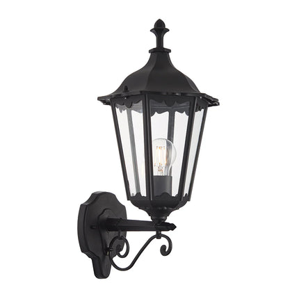 Burford Outdoor Coach Lantern – Up Wall Porch Light, E27, IP44, Black Die-Cast Aluminium