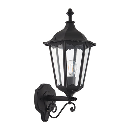 Burford Outdoor Coach Lantern – Up Wall Porch Light, E27, IP44, Black Die-Cast Aluminium