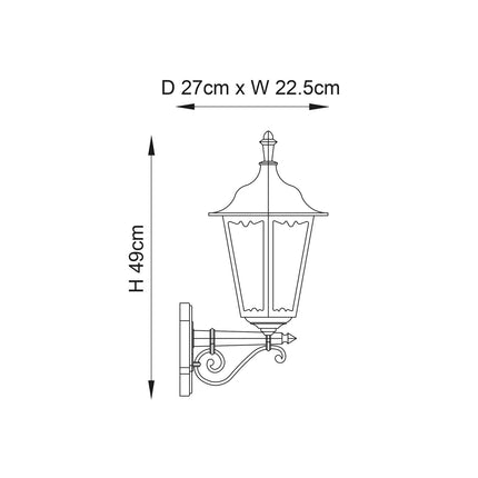 Burford Outdoor Coach Lantern – Up Wall Porch Light, E27, IP44, Black Die-Cast Aluminium