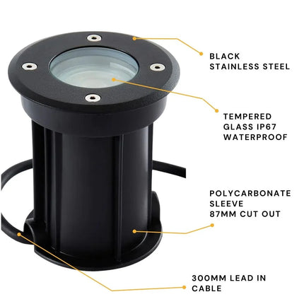 Pan Outdoor Ground Drive Over Light – GU10, IP67 Black