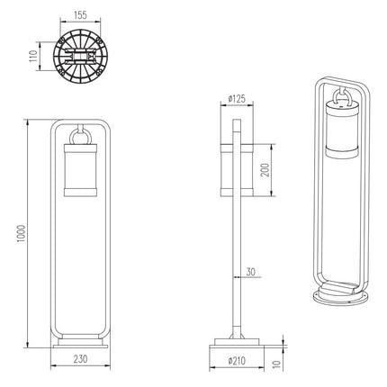Outdoor Bollard Path Post Light – 1m, E27, Anthracite, IP44 with Dusk-to-Dawn Photocell Sensor