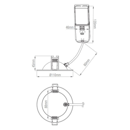Technical drawing of a cylindrical object with dimensions labeled