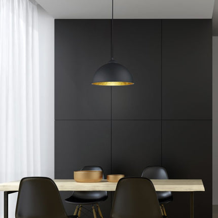 Single Ceiling Round Pendant Light – Modern, E27, Black & Gold