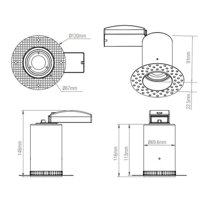 Ravel Fire Rated Trimless Plaster-In Downlight - Matt Black GU10