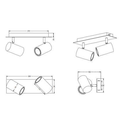 Twin Square Adjustable Spotlight – GU10 Wall or Ceiling Light, Matt Nickel, IP20