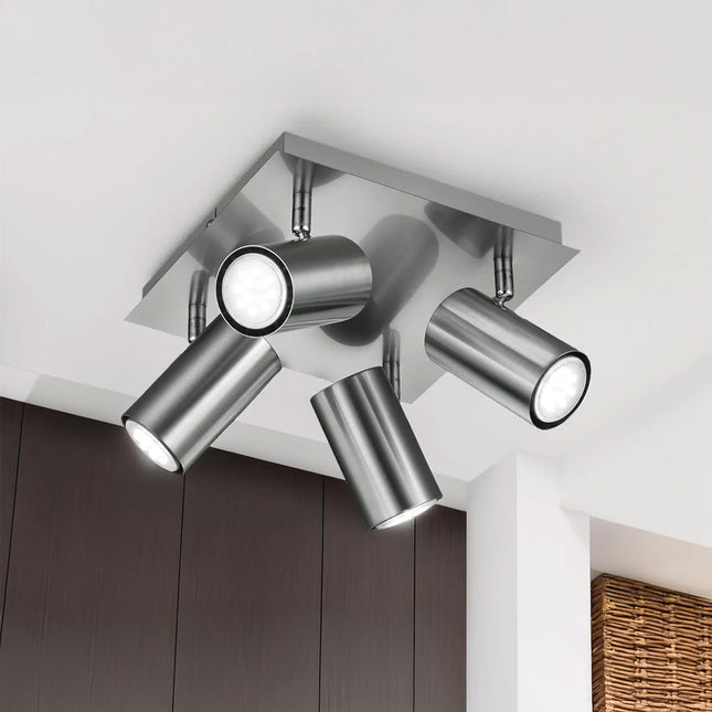 Quad Square Adjustable Spotlight – GU10 Wall or Ceiling Light, Matt Nickel, IP20